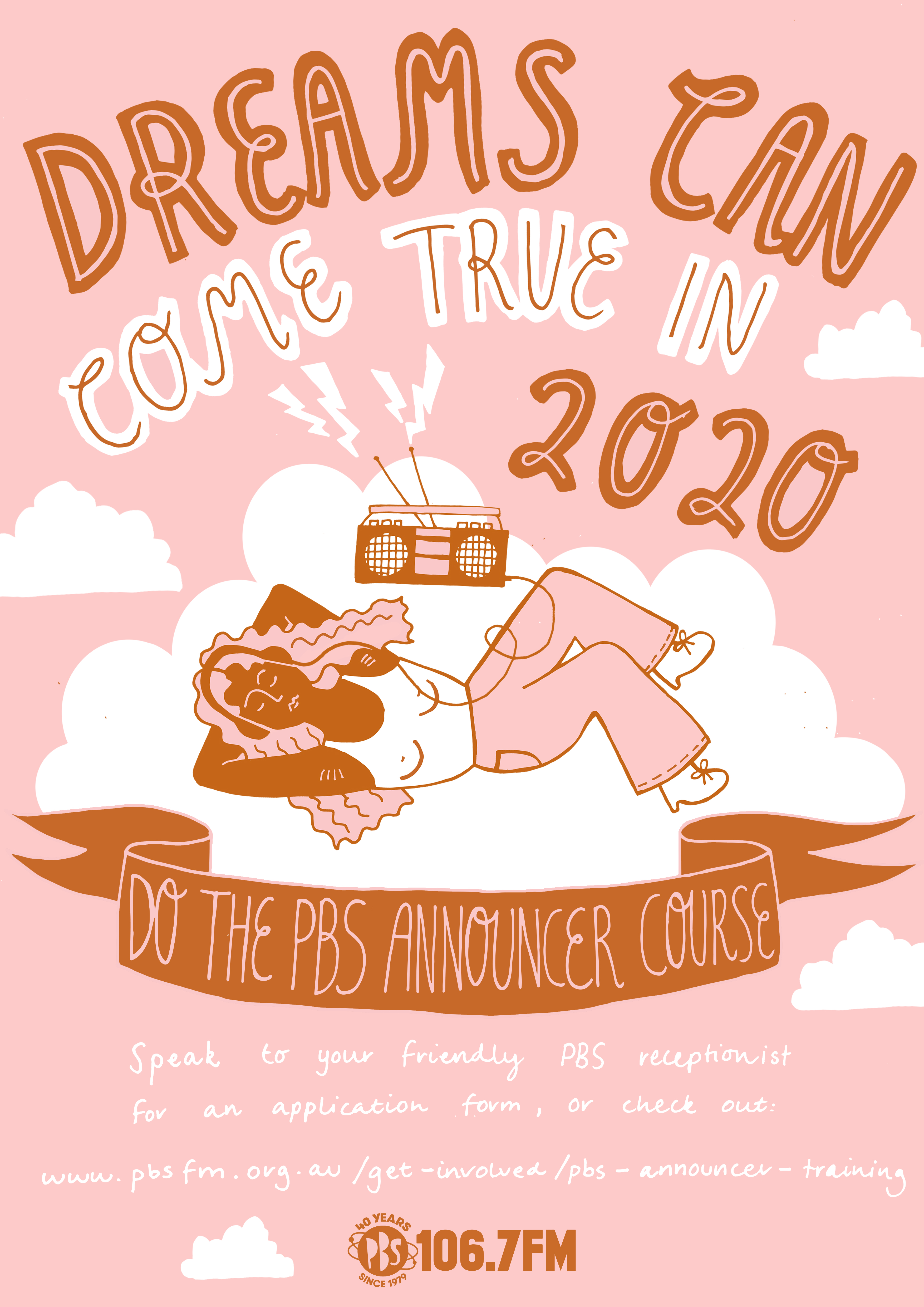 Have you been thinking about doing the PBS announcer course? Announcer Course Poster by Jasper Fearnley
